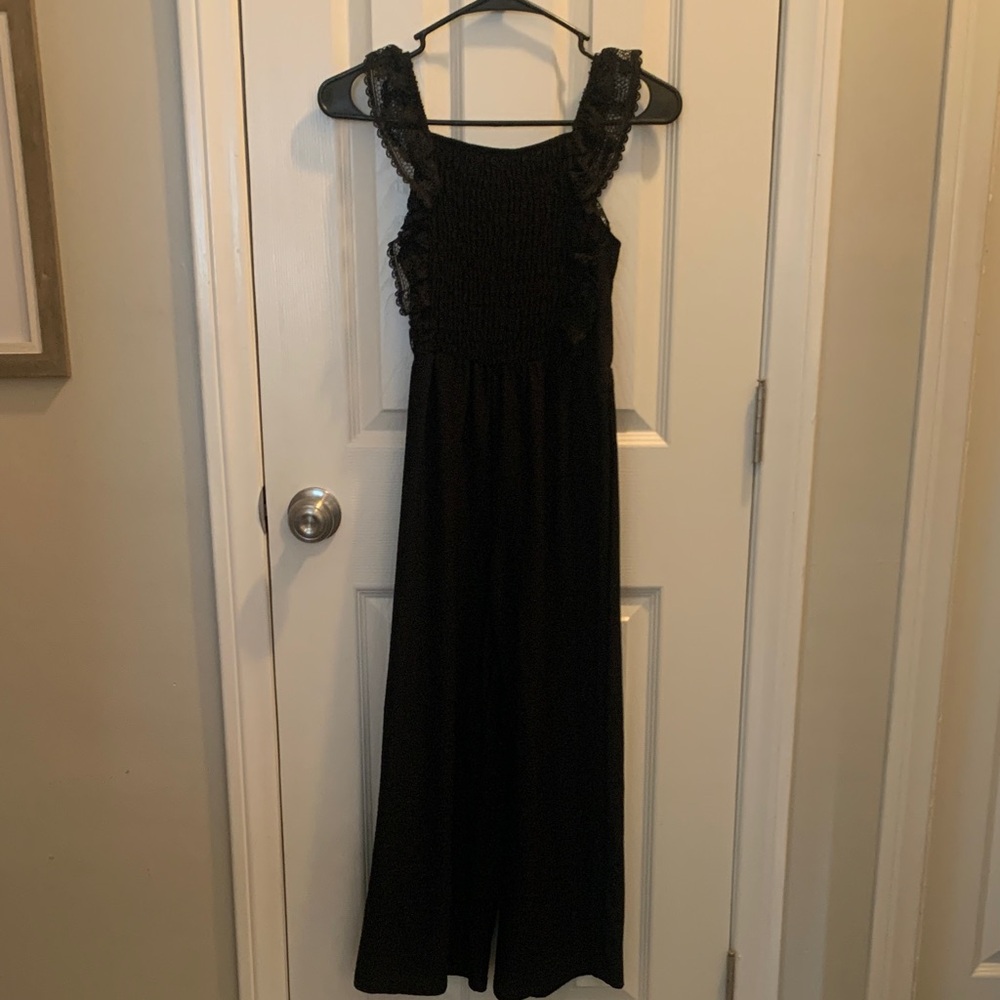 Girls - Black Smocked jumper with Lace Straps